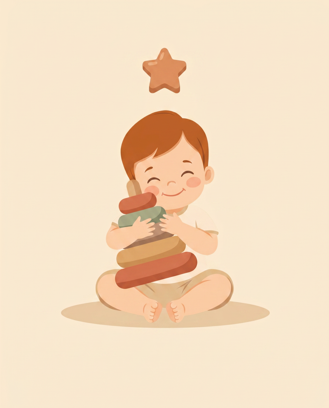Illustration of a happy child with a favorite wooden toy — Best Sellers