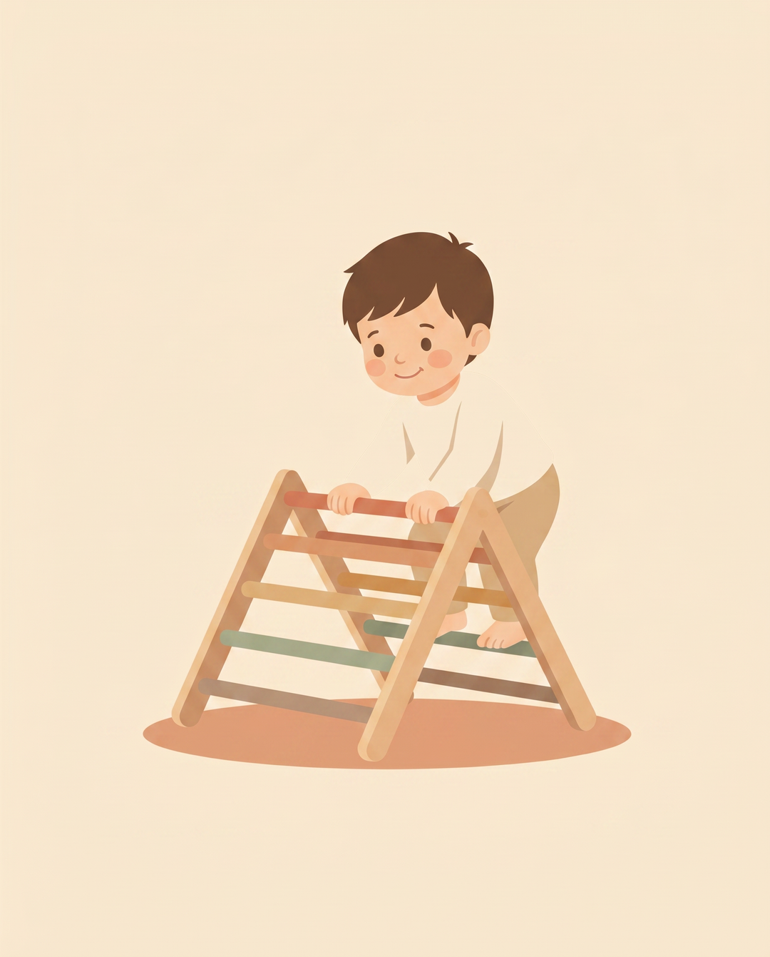 Illustration of a young child climbing a wooden triangle — Gross Motor & Balance toys