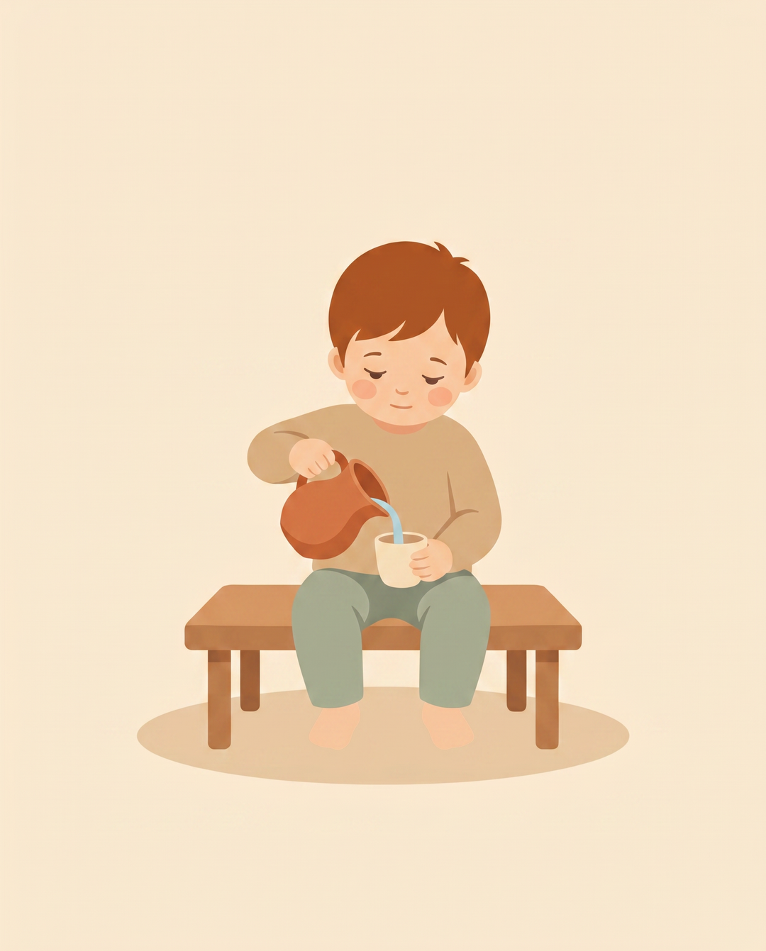 Illustration of a young child pouring water — Practical Life Toys