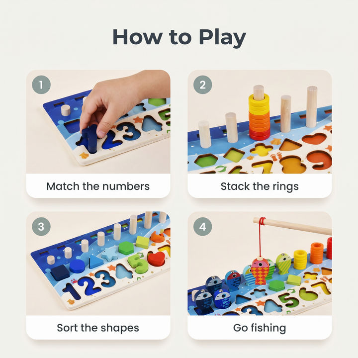 Wooden Counting &amp; Fishing Board — how to use it, step by step