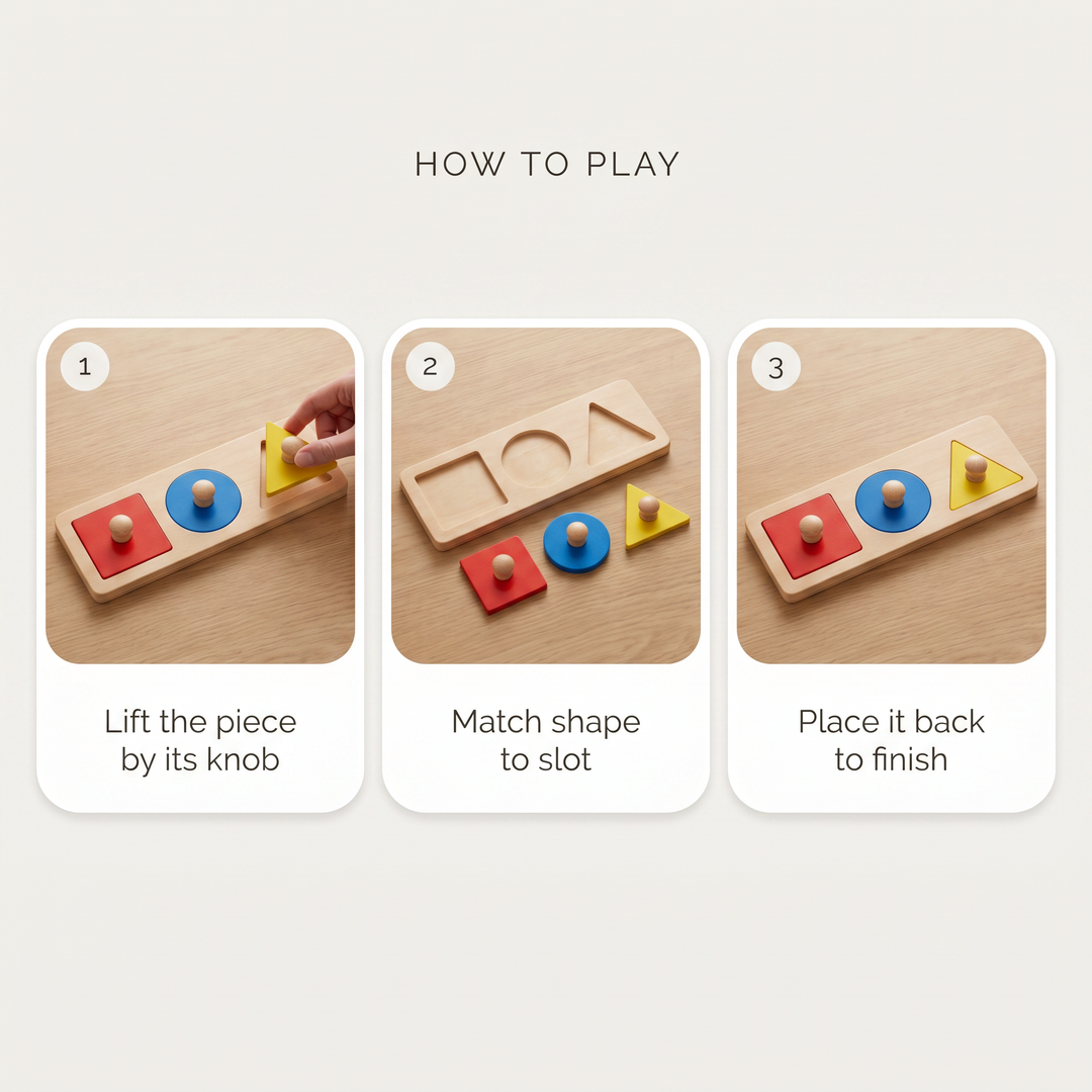 Wooden Shape &amp; Color Puzzle Board — how to use it, step by step