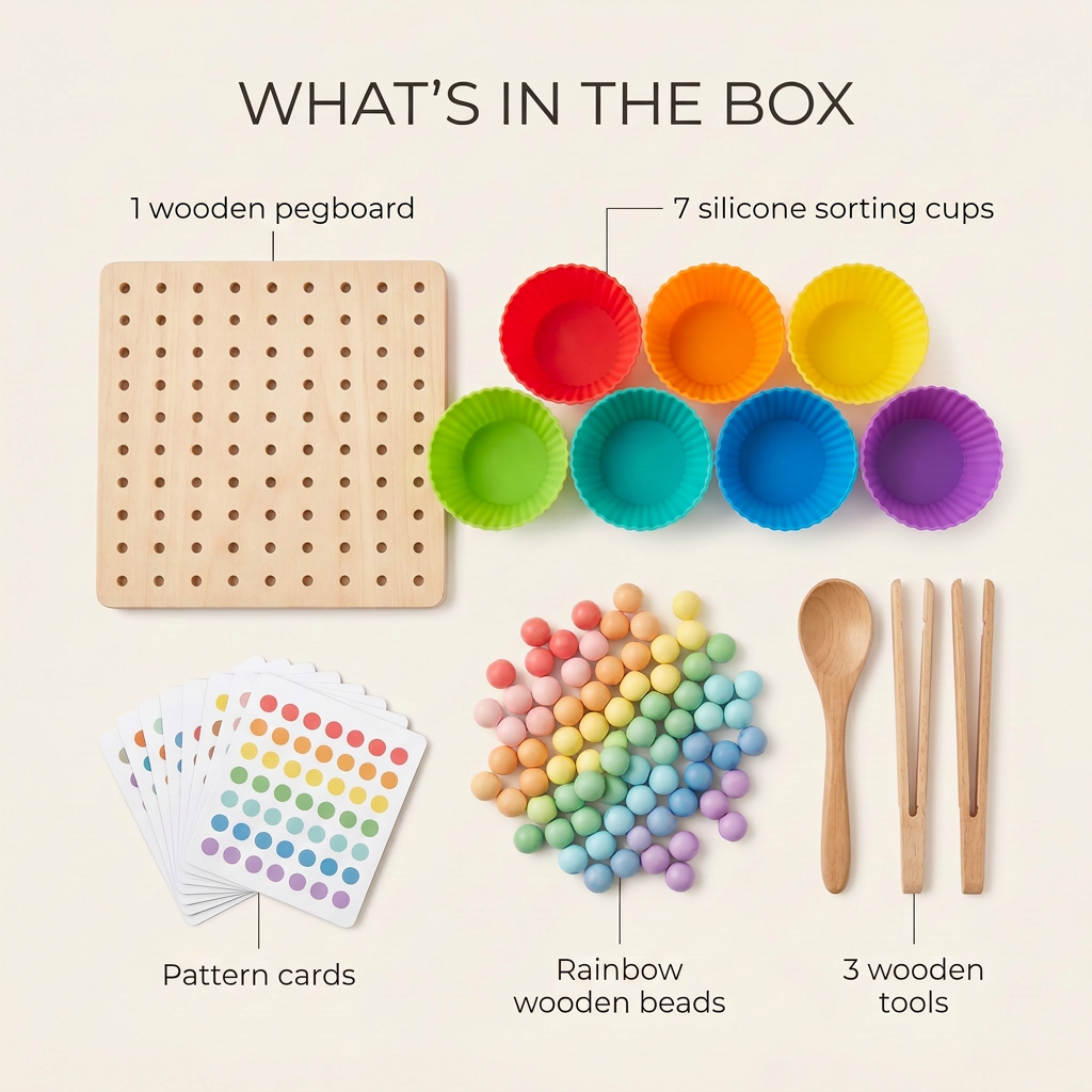 Wooden Rainbow Bead Pegboard &amp; Sorting Set — what&