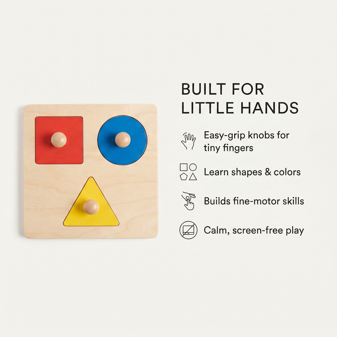 Wooden Shape &amp; Color Puzzle Board — developmental benefits by age