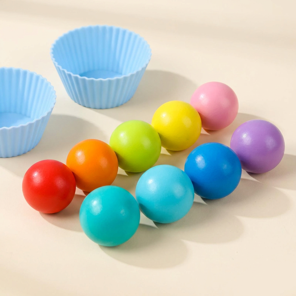 Wooden Rainbow Bead Pegboard &amp; Sorting Set — close-up of the wooden pieces