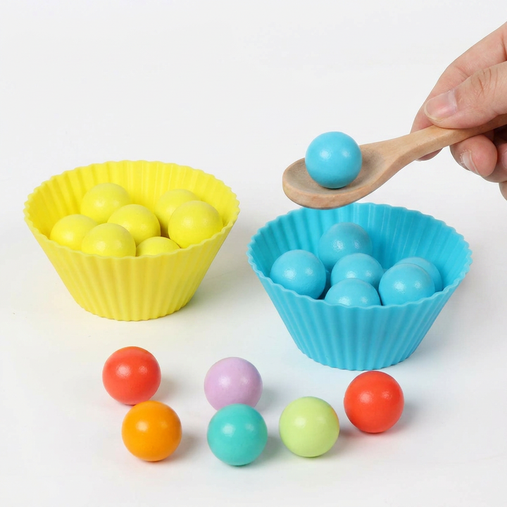 Wooden Rainbow Bead Pegboard &amp; Sorting Set — a child playing with it