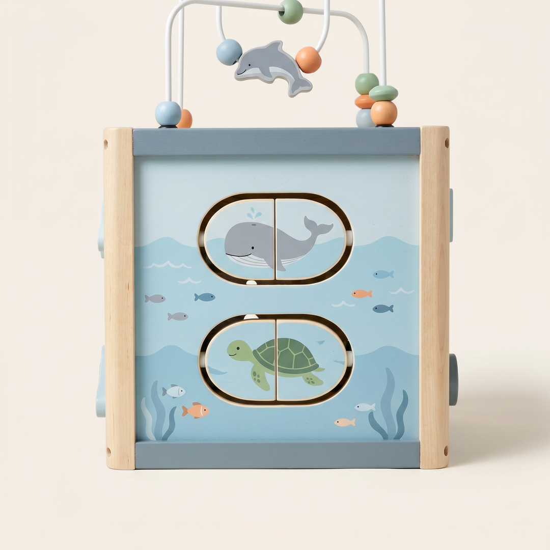 Wooden 5-in-1 Activity Cube for Toddlers — shown clearly