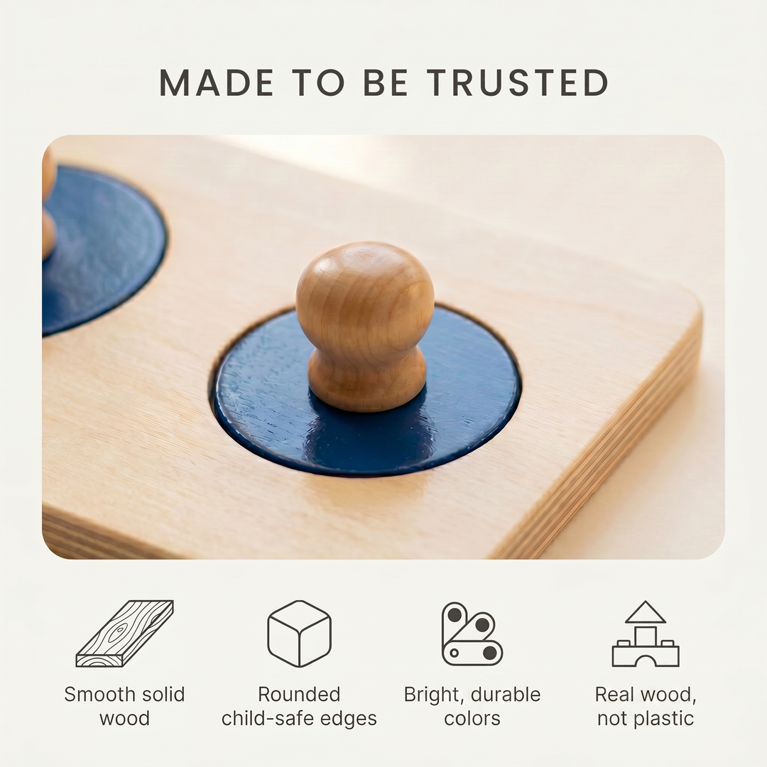 Wooden Shape &amp; Color Puzzle Board — materials and safety details