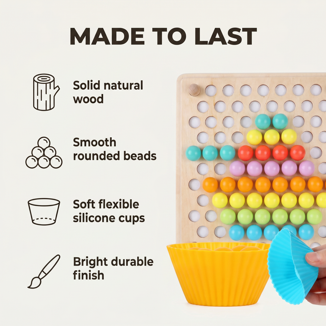 Wooden Rainbow Bead Pegboard &amp; Sorting Set — materials and safety details