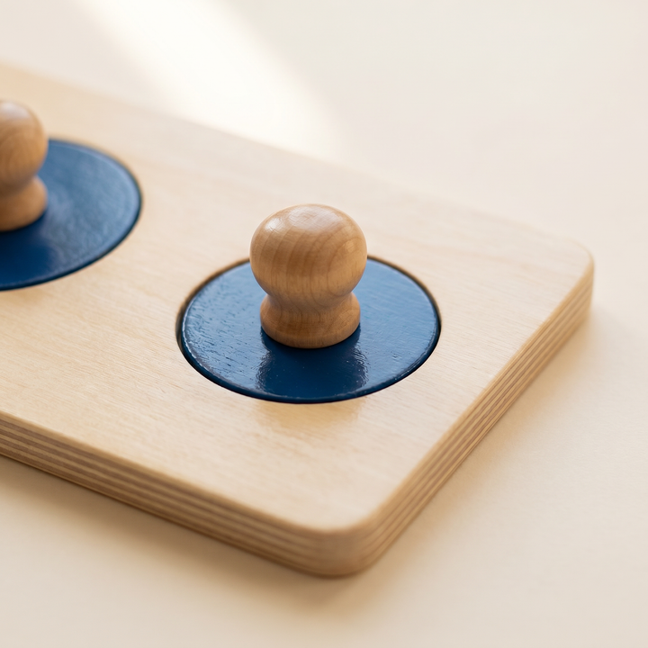 Wooden Shape &amp; Color Puzzle Board — close-up of the wooden pieces