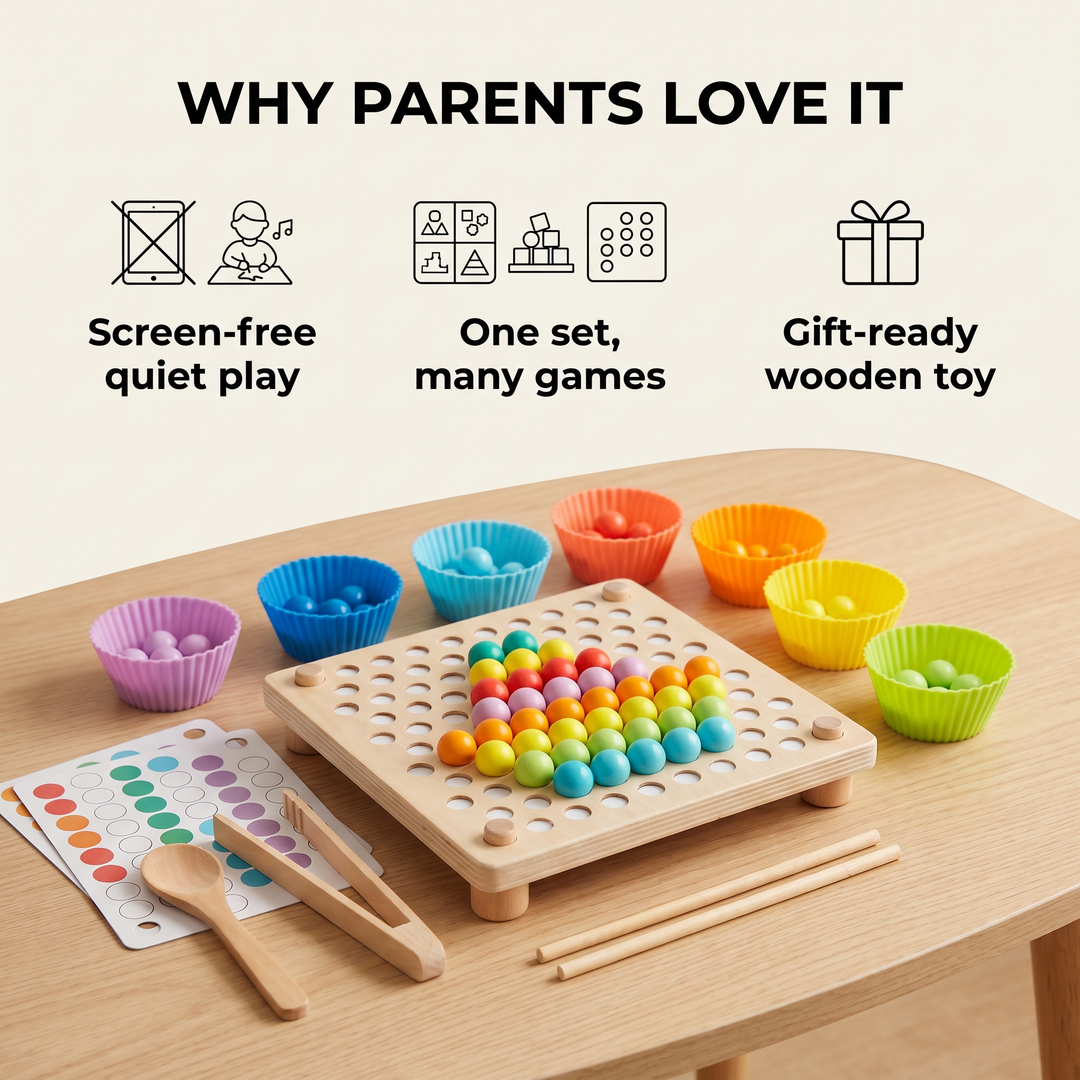 Wooden Rainbow Bead Pegboard &amp; Sorting Set — why parents choose it
