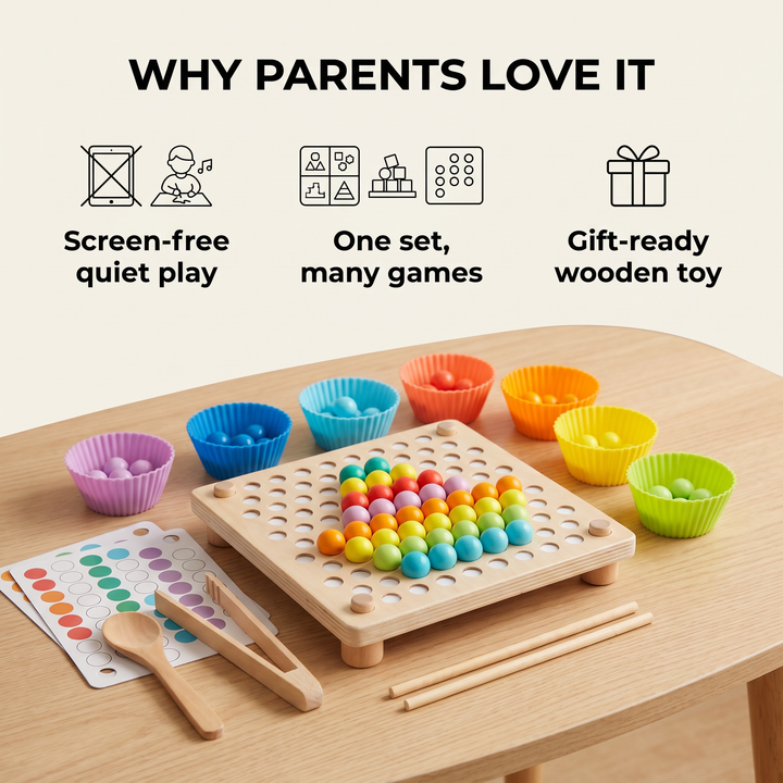 Wooden Rainbow Bead Pegboard &amp; Sorting Set — why parents choose it