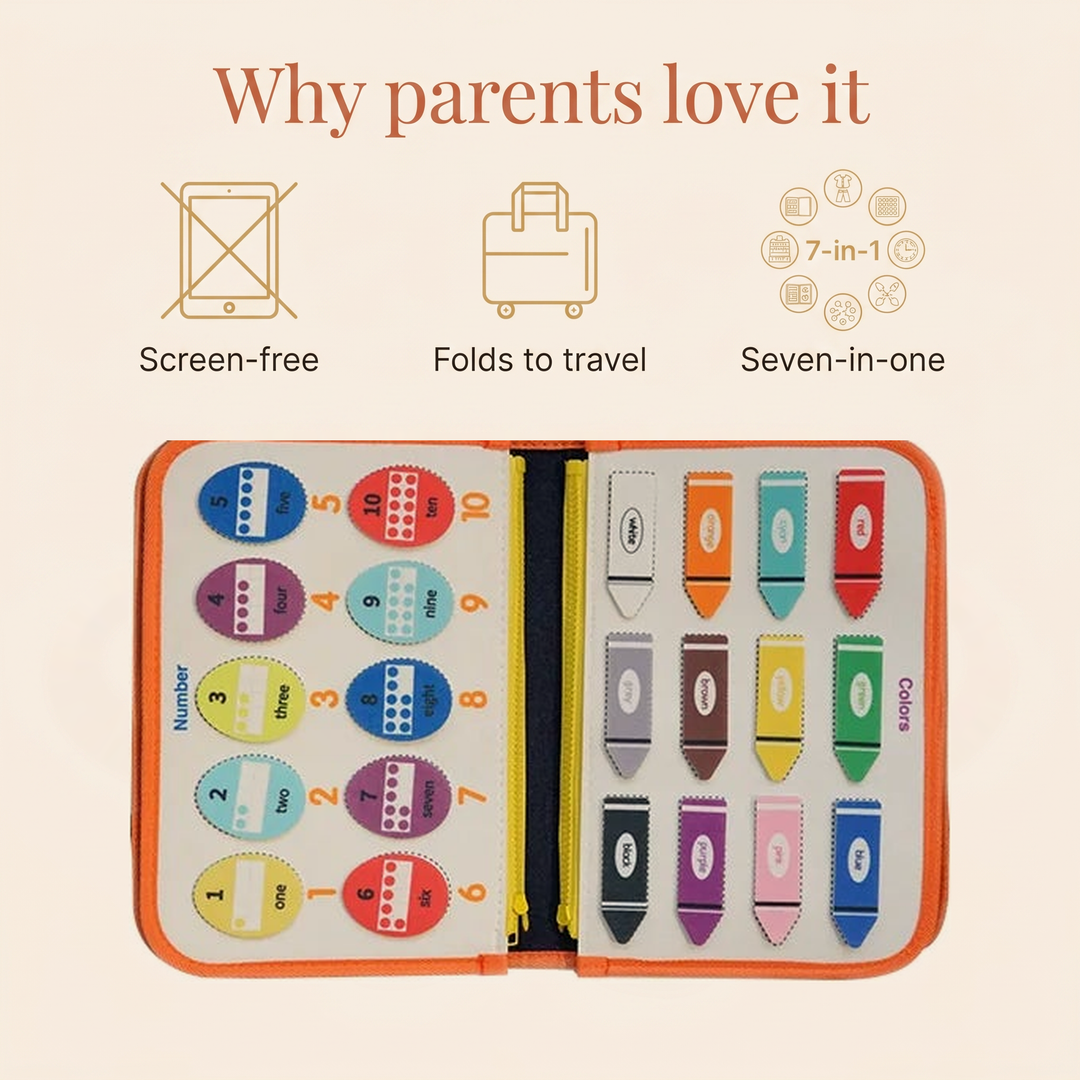 Why parents love it - screen-free, folds to travel, seven-in-one