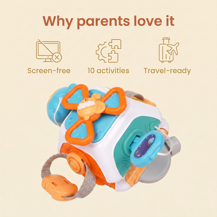 Why parents love it - screen-free, ten activities, travel-ready