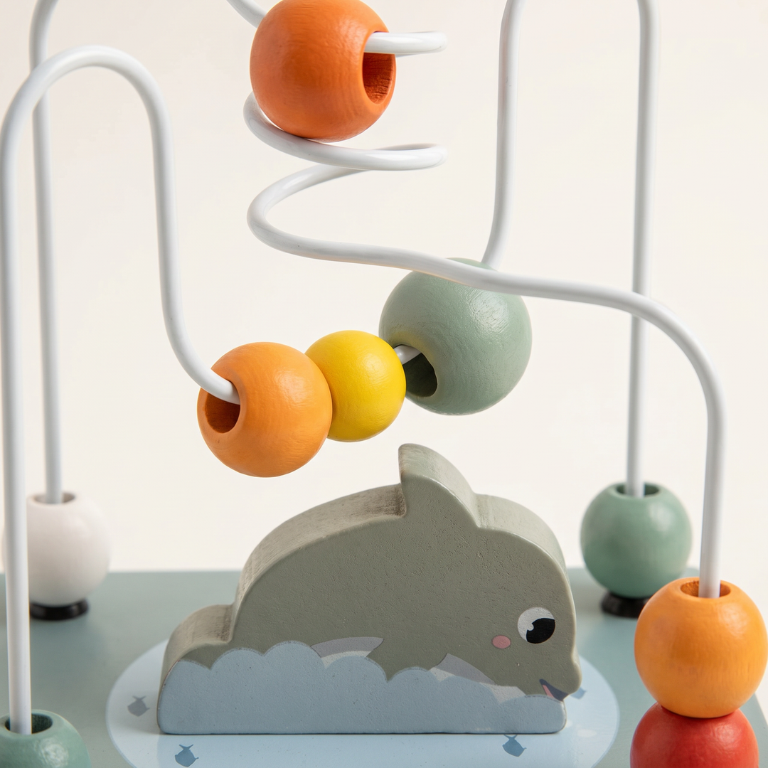 Wooden 5-in-1 Activity Cube for Toddlers — close-up of the wooden pieces
