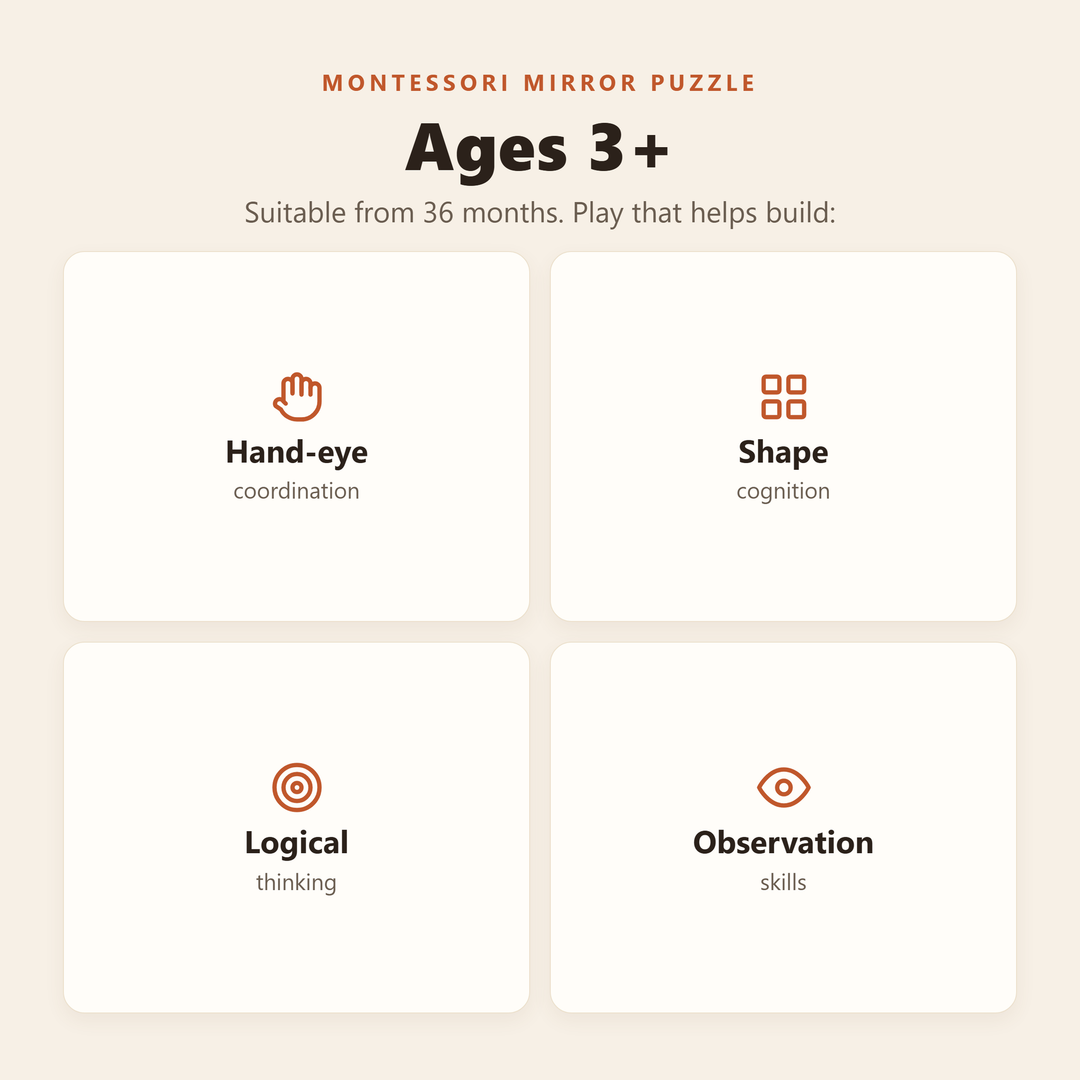 Ages 3 and up, suitable from 36 months; play that helps build hand-eye coordination, shape cognition, logical thinking and observation skills