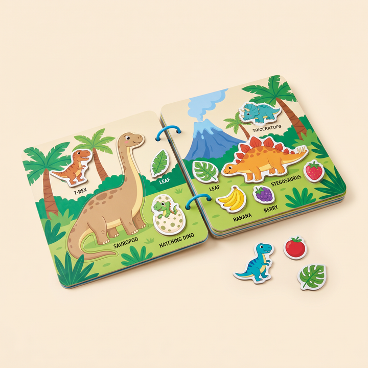 Dinosaur fruit - Montessori Busy Book - Match &amp; Stick