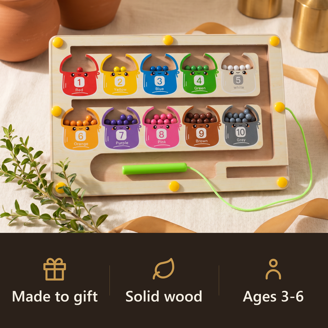 A wooden magnetic bead maze that makes a lasting, screen-free gift