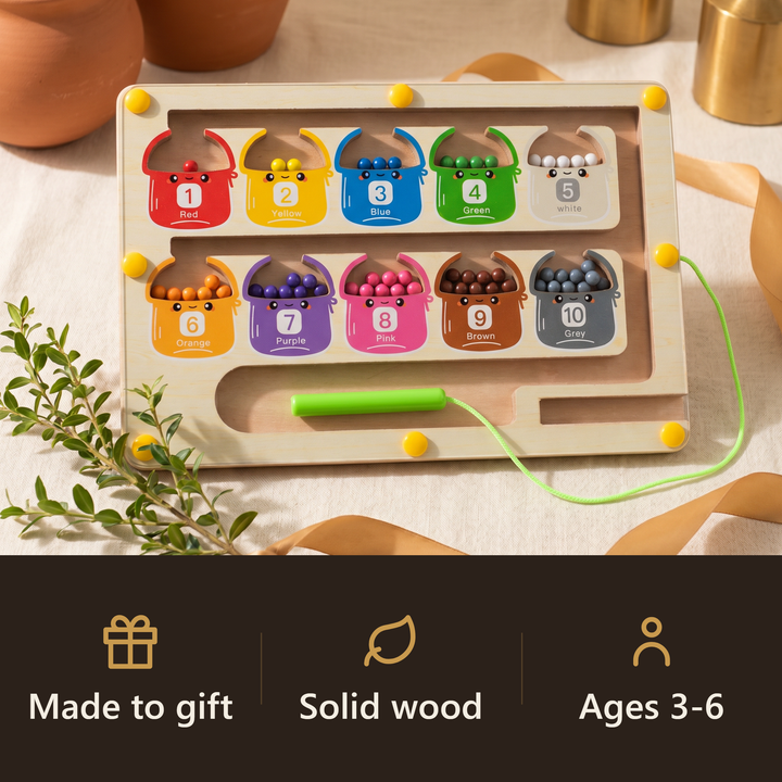 A wooden magnetic bead maze that makes a lasting, screen-free gift