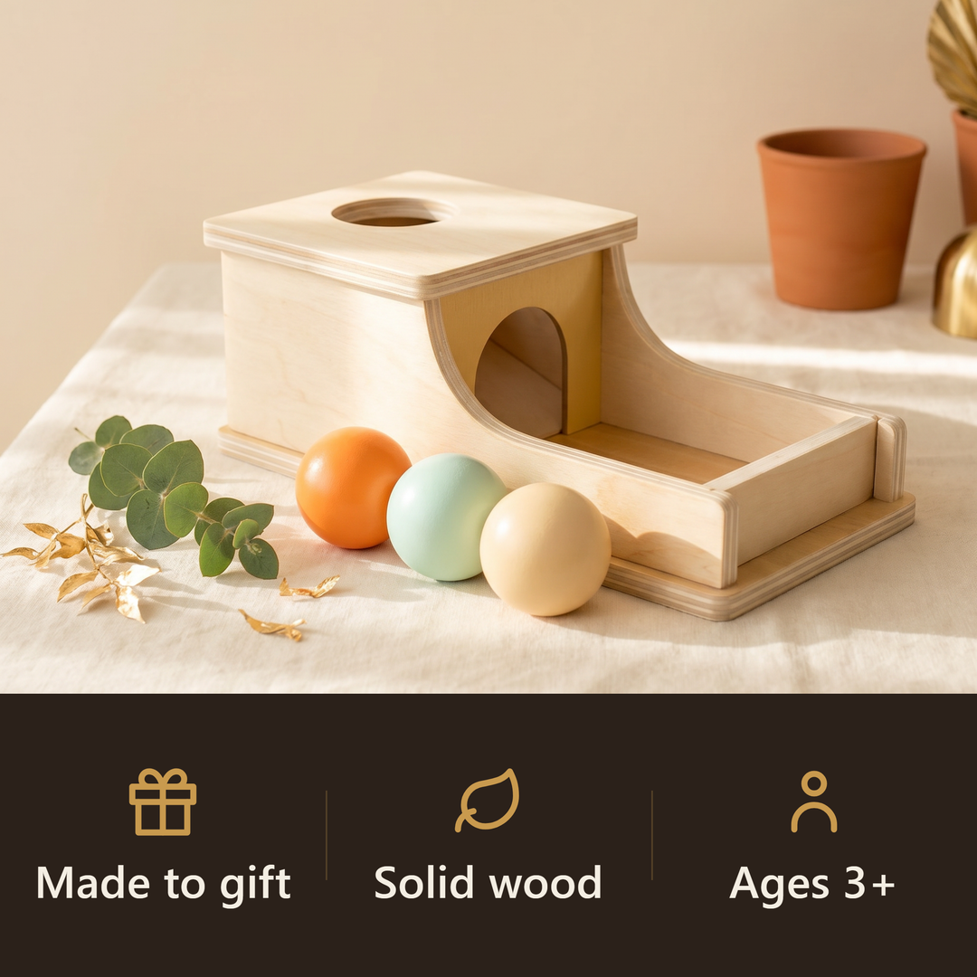 A wooden object permanence box that makes a lasting, screen-free gift