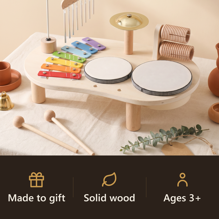 A wooden music table that makes a lasting, screen-free first gift