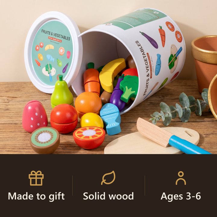 A wooden cutting set that makes a lasting, screen-free gift