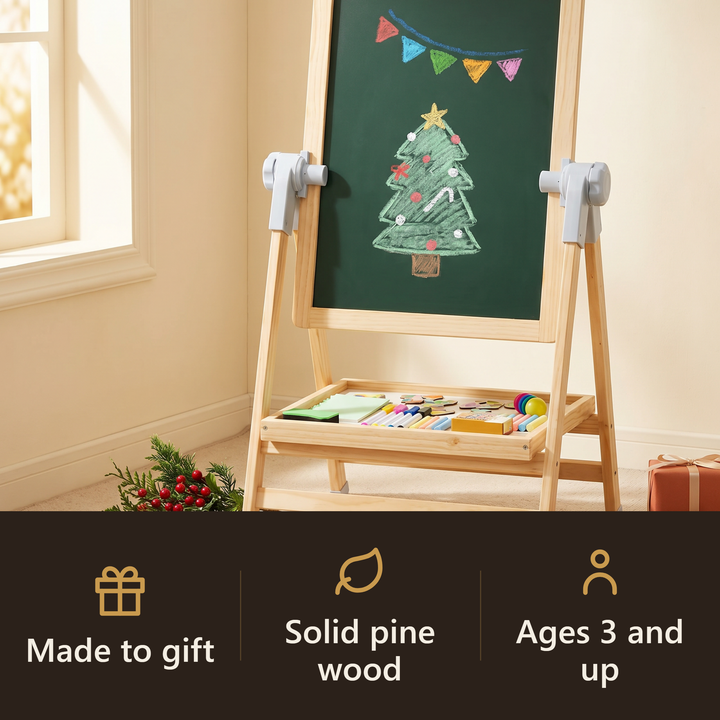 A wooden double-sided easel that makes a lasting, screen-free gift