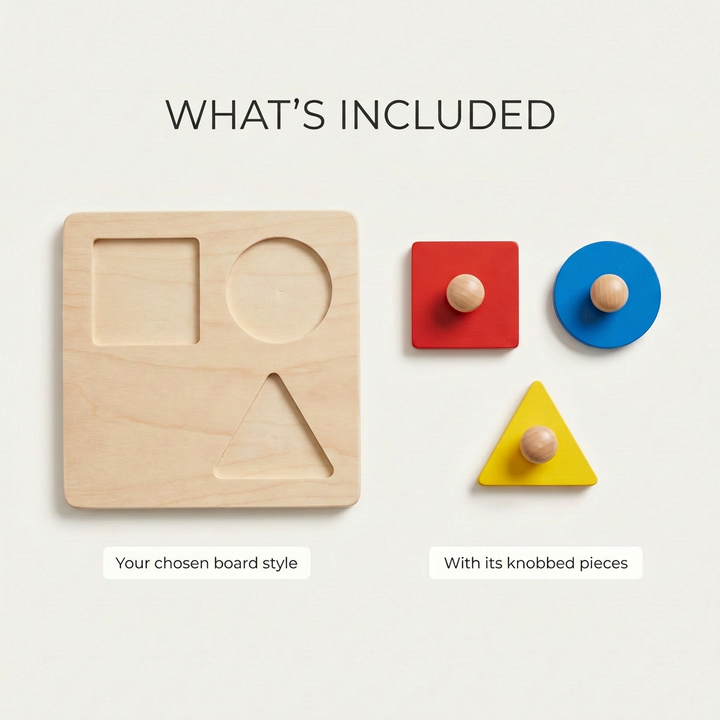 Wooden Shape &amp; Color Puzzle Board — your chosen board style with its knobbed pieces