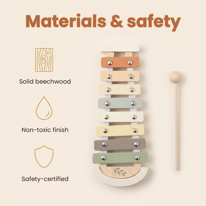 Materials and safety - solid beechwood, non-toxic finish, safety-certified