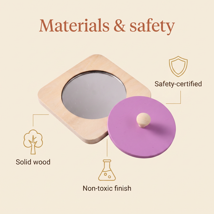 Materials and safety - solid wood, water-based non-toxic finish, safety-certified