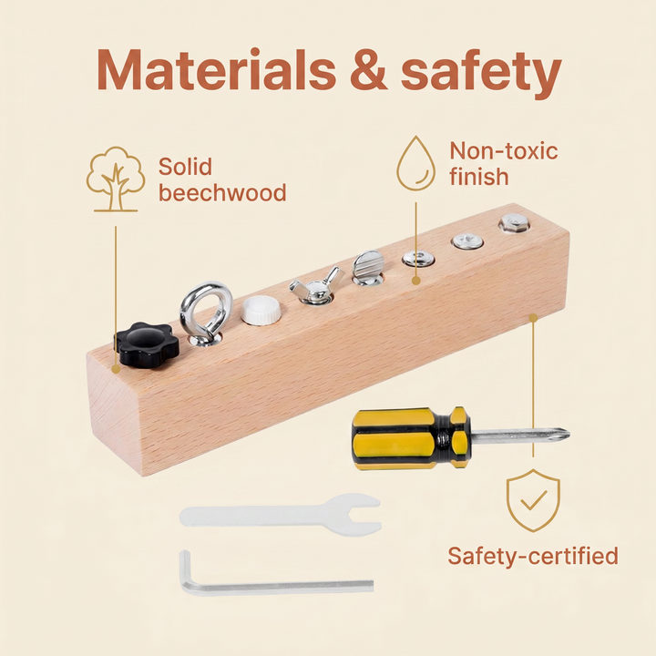 Materials and safety - solid beechwood, non-toxic finish, safety-certified