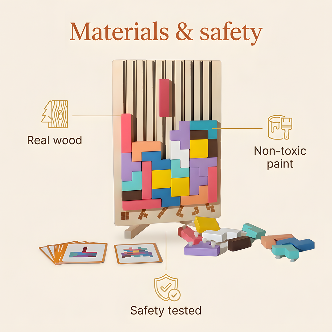 Materials and safety: real wood, non-toxic paint, safety tested