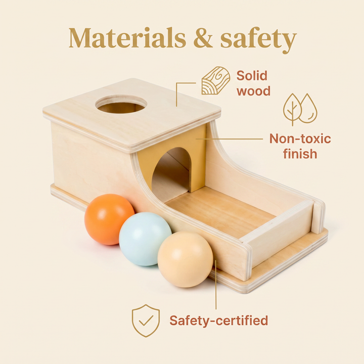 Materials and safety - solid wood, water-based non-toxic finish, safety-certified