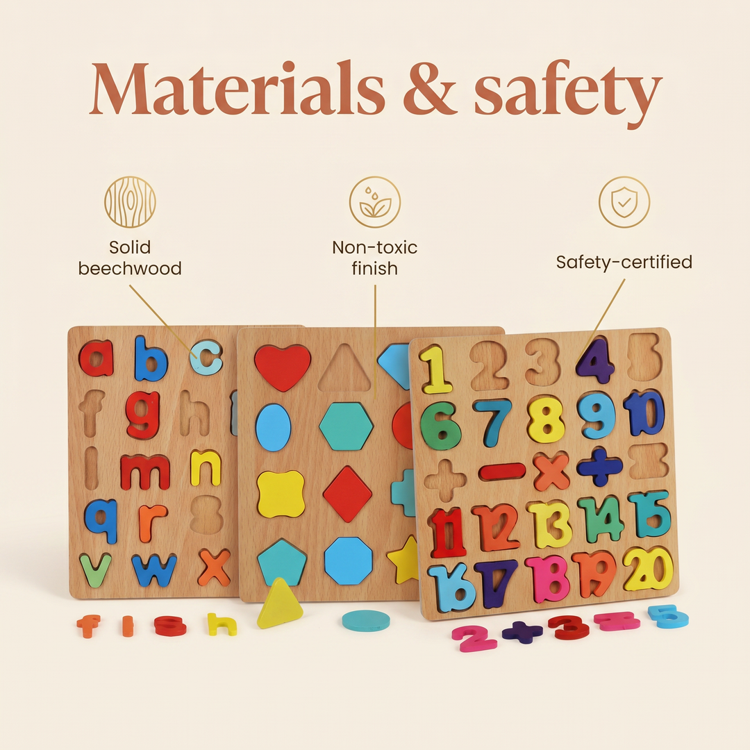 Materials and safety - solid beechwood, non-toxic finish, safety-certified