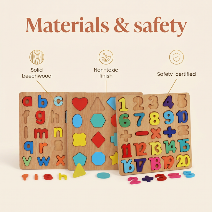Materials and safety - solid beechwood, non-toxic finish, safety-certified