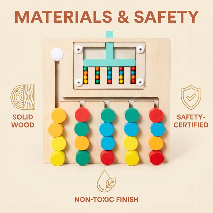 Materials and safety - solid wood, non-toxic finish, safety-certified