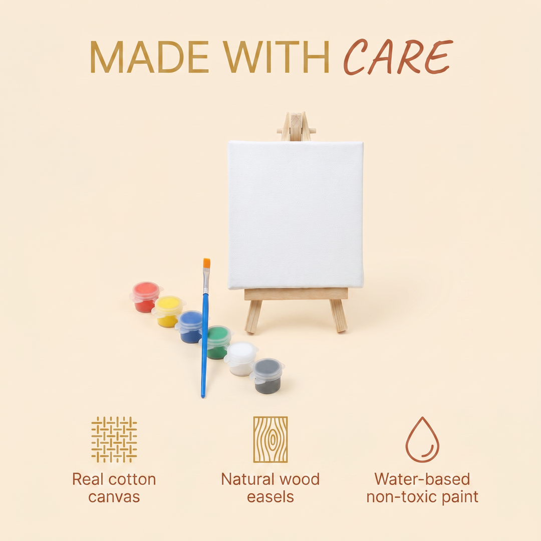 Materials: cotton canvas, wood easels, non-toxic paint