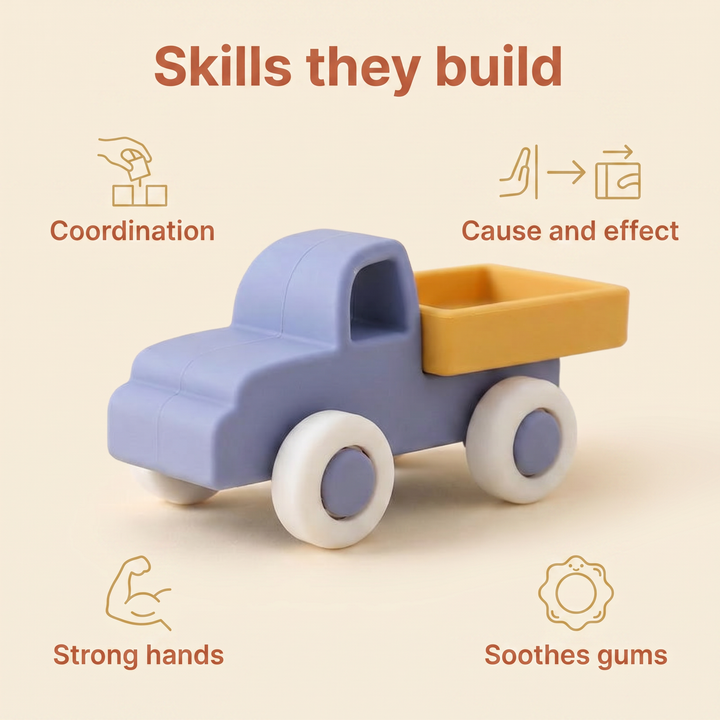 Skills they build - coordination, cause and effect, strong hands, soothes gums