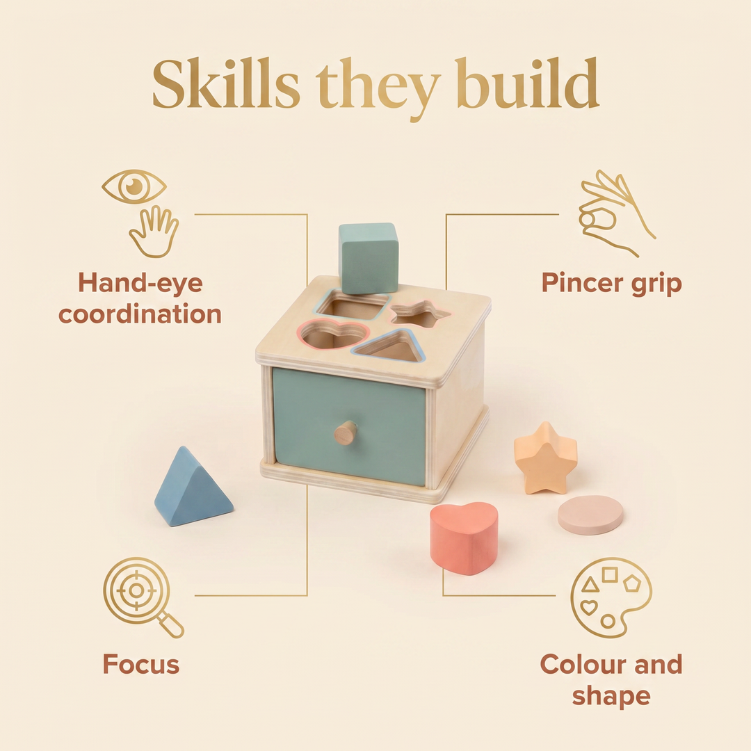 Skills they build - hand-eye coordination, pincer grip, focus, colour and shape