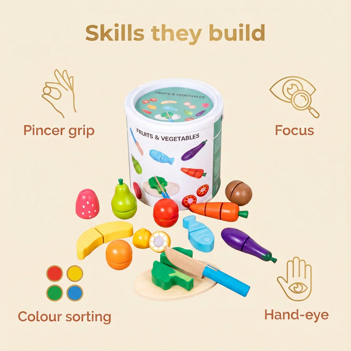 Skills they build - pretend play, language, fine motor, sorting
