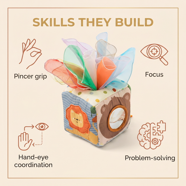 Skills they build - pincer grip, focus, hand-eye coordination, problem-solving