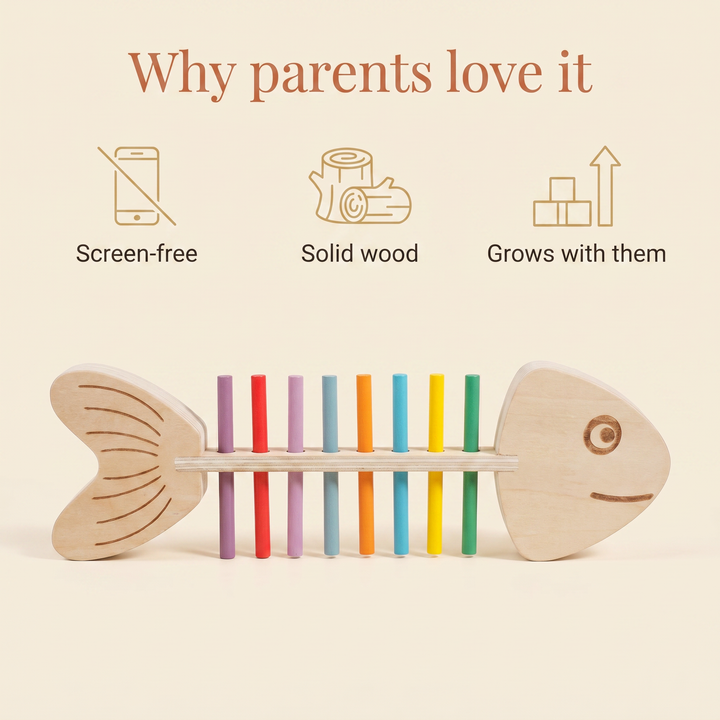 Why parents love it - screen-free, solid wood, grows with them