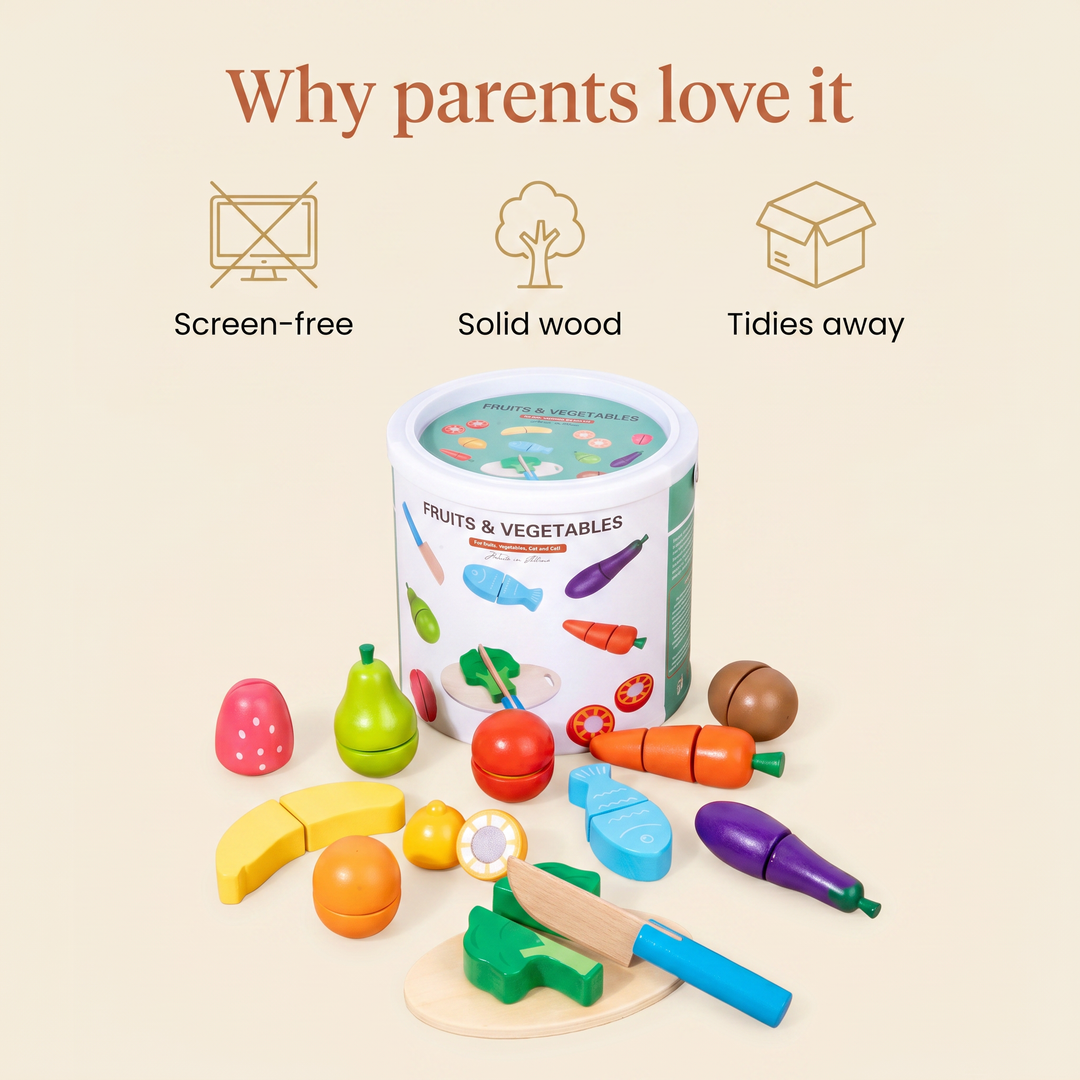 Why parents love it - screen-free, solid wood, tidies away