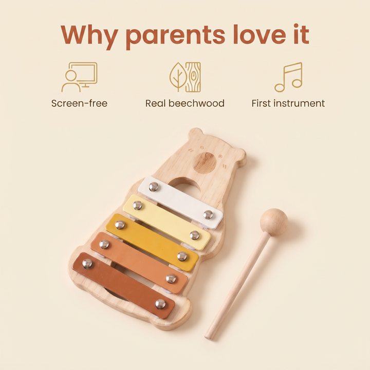 Why parents love it - screen-free, real beechwood, a first instrument