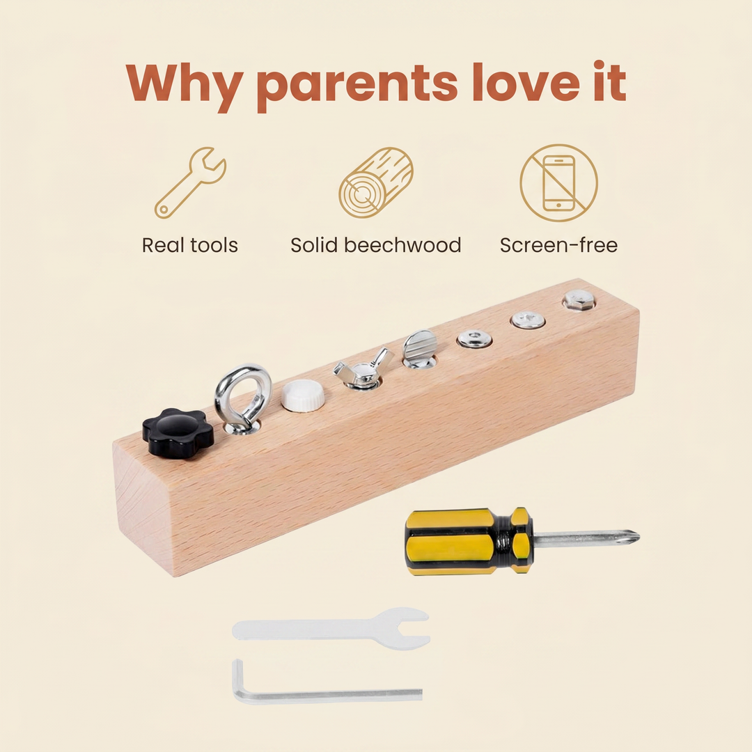 Why parents love it - real tools, solid beechwood, screen-free