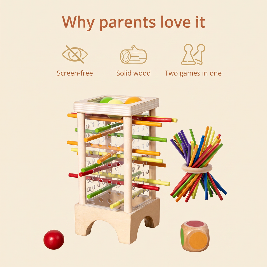 Why parents love it - screen-free, solid wood, two games in one