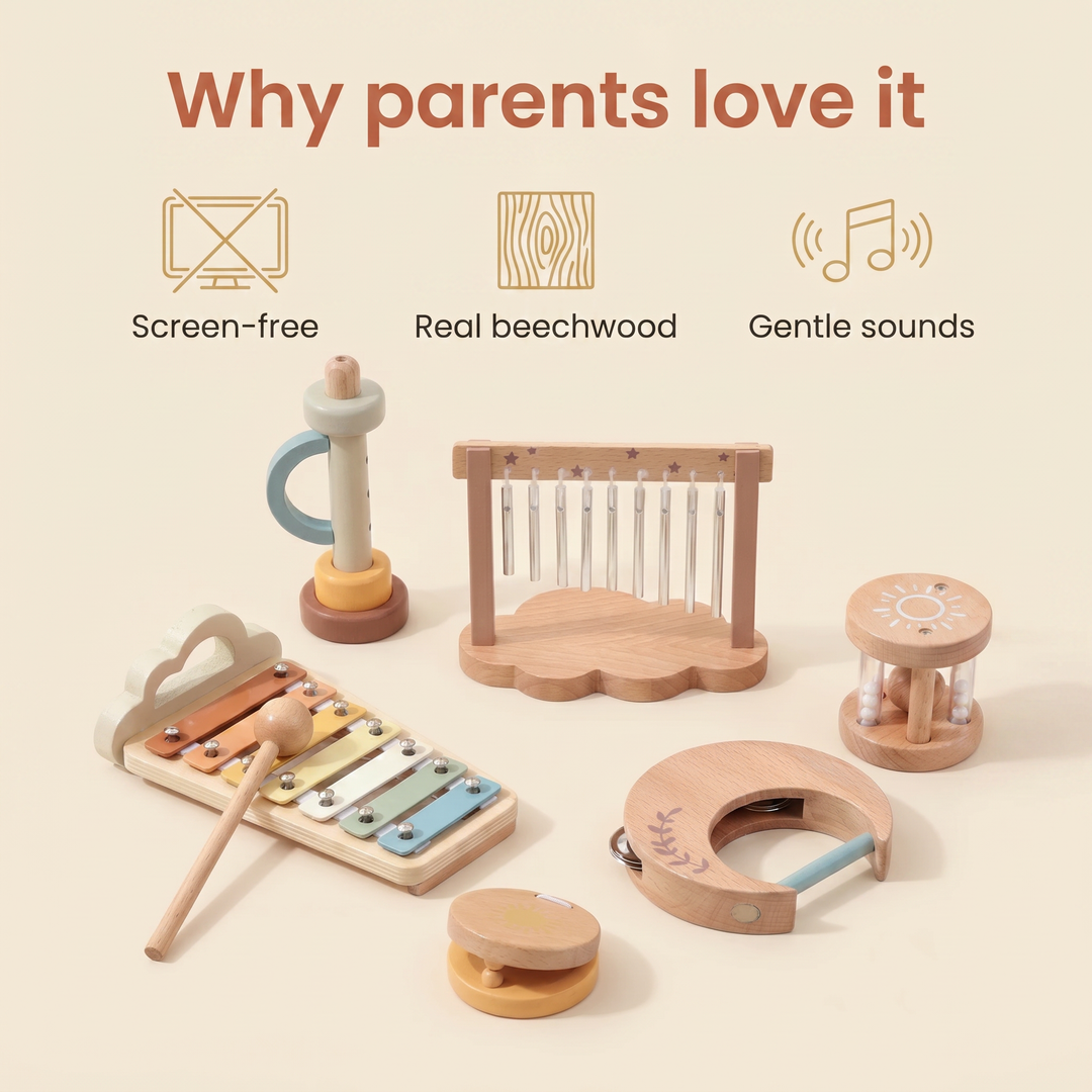 Why parents love it - screen-free, real beechwood, gentle sounds
