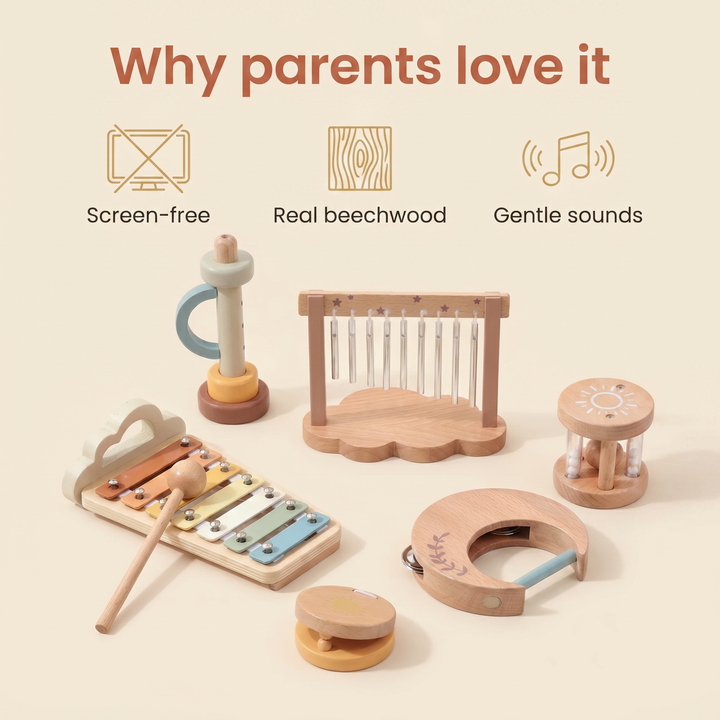 Why parents love it - screen-free, real beechwood, gentle sounds