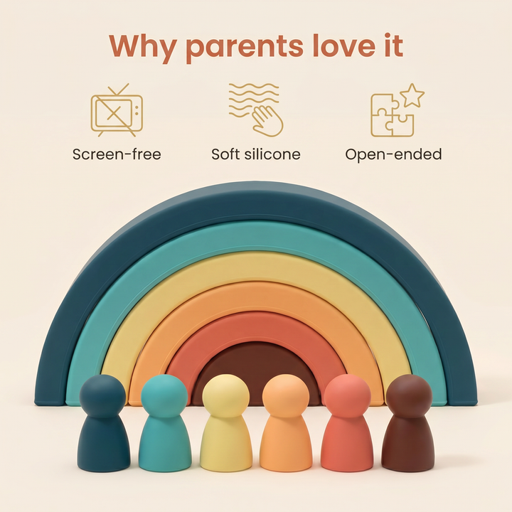Why parents love it - screen-free, soft silicone, open-ended