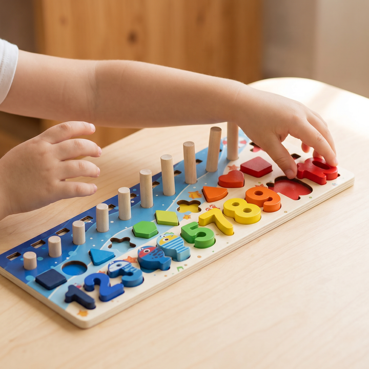 Wooden Counting &amp; Fishing Board — a child playing with it