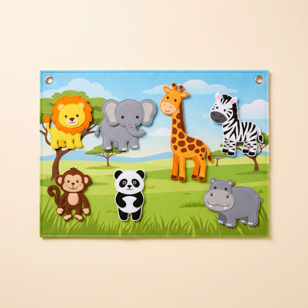 Zoo Animals theme - felt story board with its full set of safari animal pieces